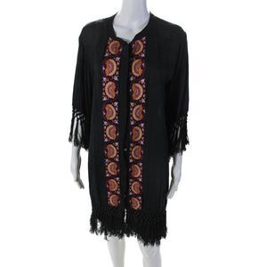Tiger Lily Womens Long Sleeve Patchwork Fringe Bottom Dress Black Size M